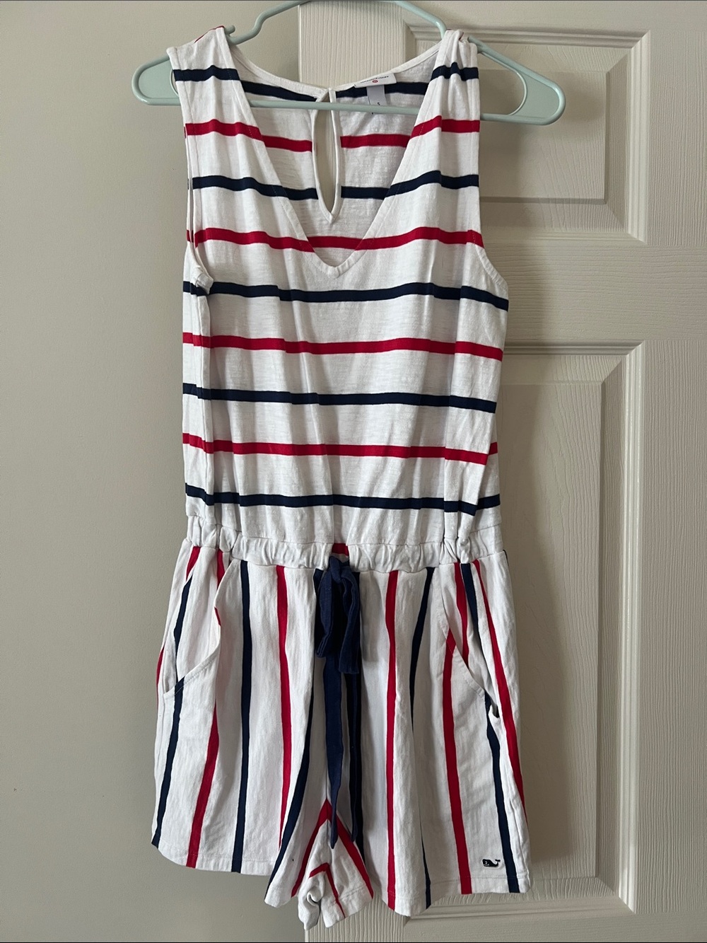 Vineyard Vines White Striped Jumpsuit Romper with Red & Navy